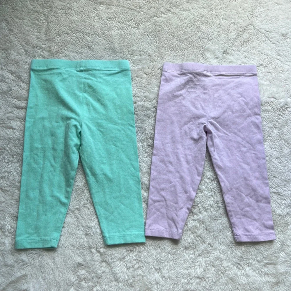 The Childrens Place Girls 3T Leggings 2 Pack Mint Green Lavender Purple Cotton